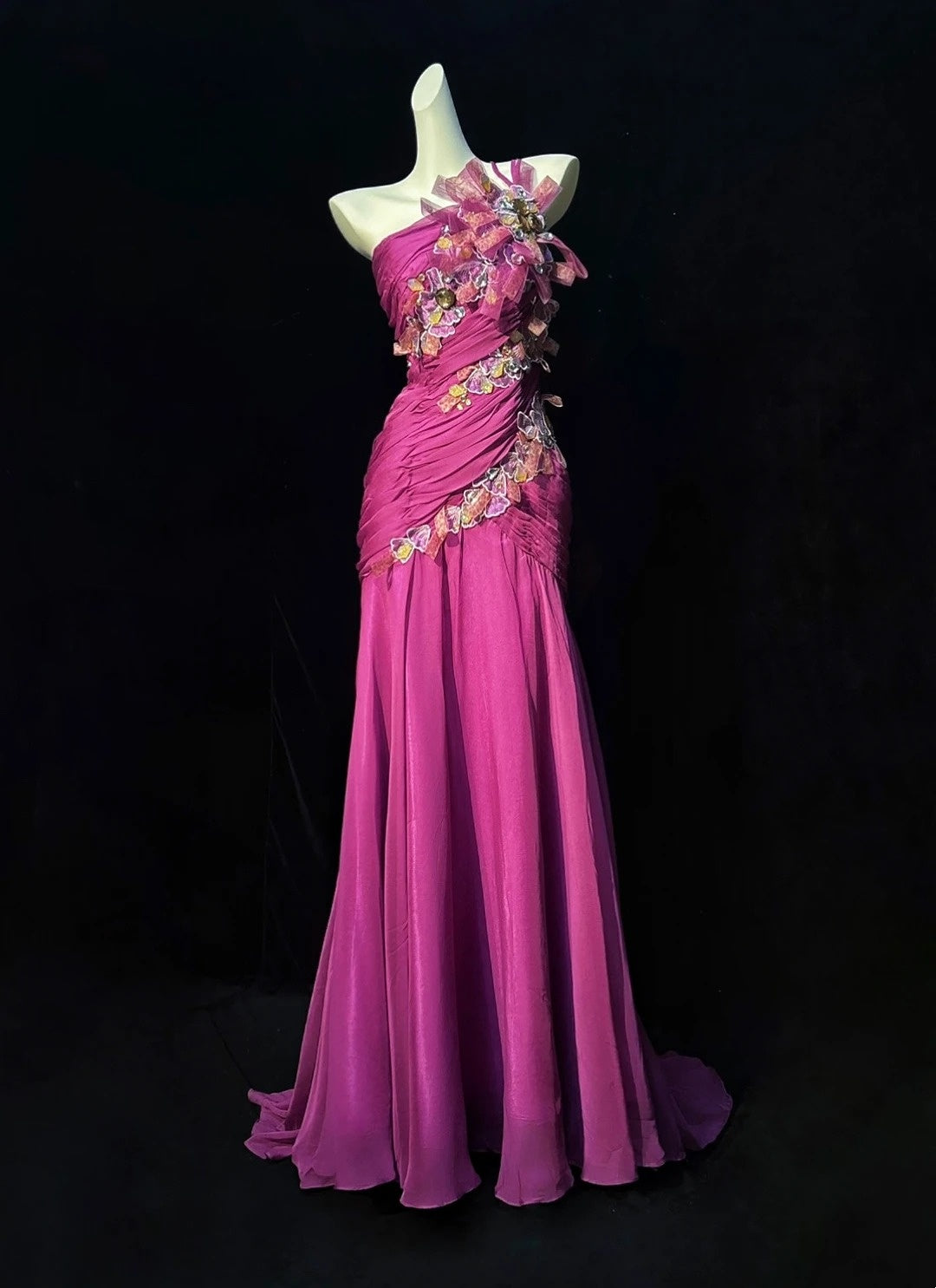 Fuchsia Prom Dress Inspo Mermaid One Shoulder Chiffon With Appliques Birthday Outfits Formal Party Gown RC0107