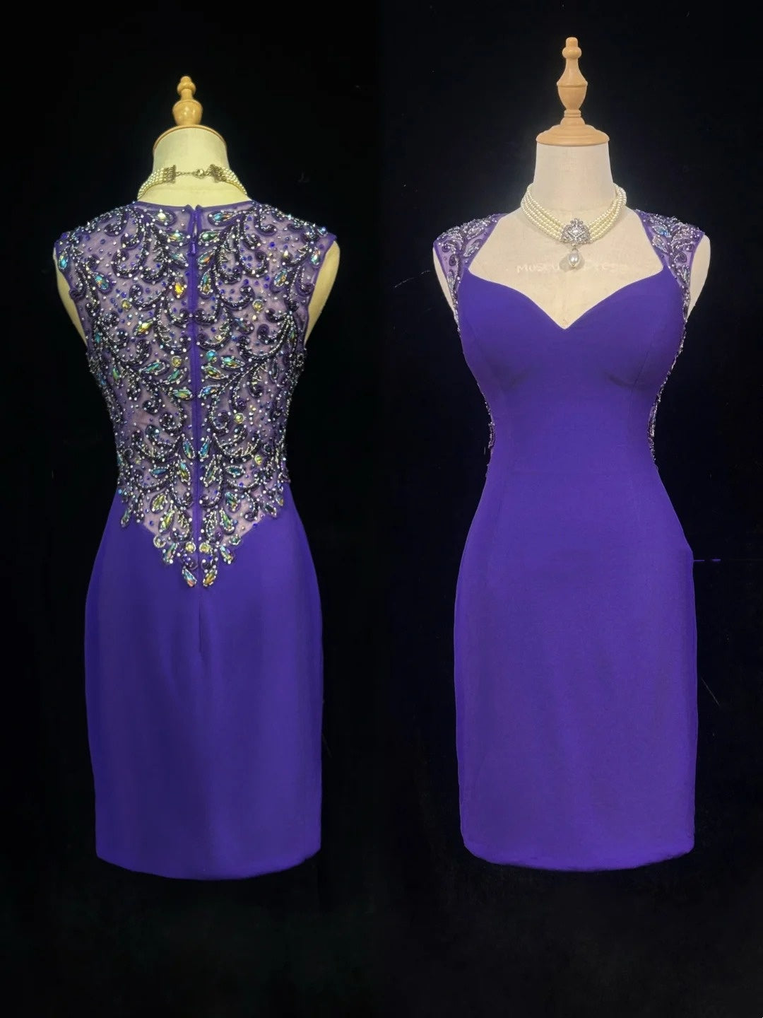 Jolies robes de bal courtes en satin violet avec encolure en cœur, robes de rentrée Hoco N2596