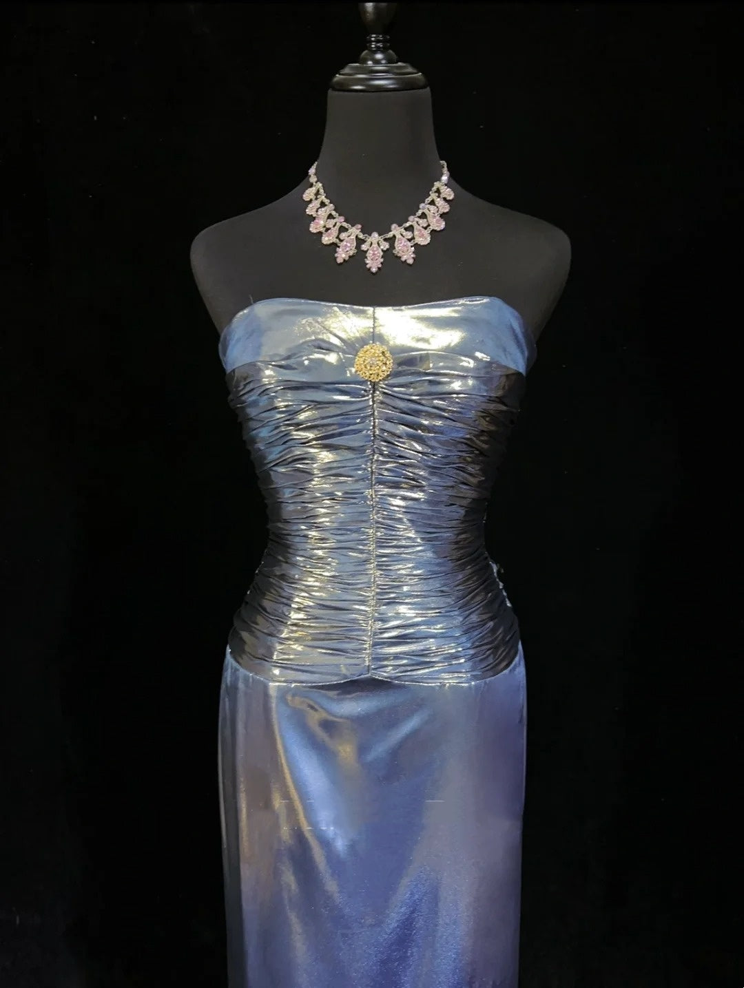 Robes esthétiques de bal vintage bleu marine coupe trapèze avec perles longue robe de soirée N3025