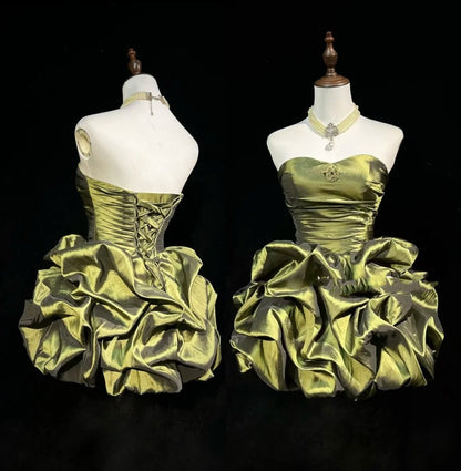 Robe de bal de rêve bustier vert olive en taffetas pour 18e anniversaire, robes de rentrée N3804