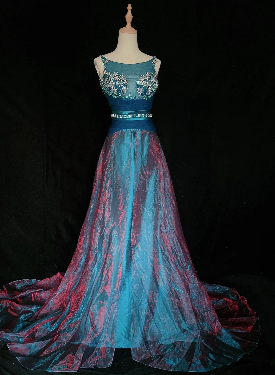 Robes de bal vintage des années 80, coupe trapèze, col bateau, en satin bleu, longues tenues de soirée N3477