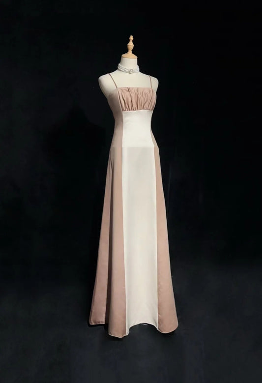 Elegantes A-Linien-Trägerkleid aus Champagner-Elfenbein-Satin, formelles langes Ballkleid N2723