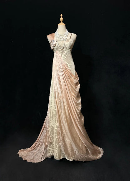 Vintage Prom Dresses Mermaid Spaghetti Straps Blush Pink Satin Long 80s Party Evening Formal Gown RC1143
