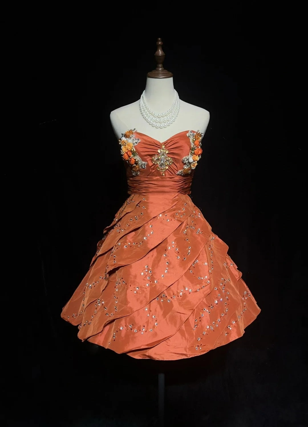 Robe de soirée bustier en taffetas orange pour la remise des diplômes ou le bal de promo, longueur courte, modèle N2891