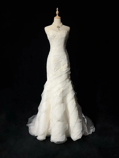 Robes de mariée de conte de fées fantaisie, sirène, bustier, blanc, longues, robes de mariée N2867