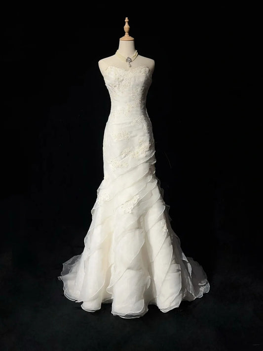 Robes de mariée de conte de fées fantaisie, sirène, bustier, blanc, longues, robes de mariée N2867