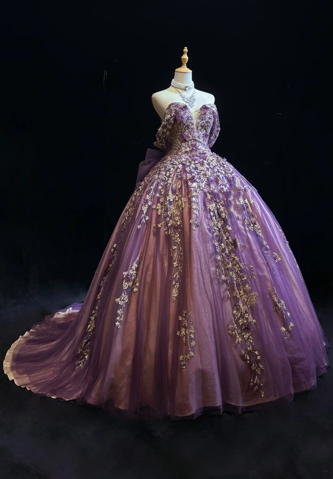 Robe de bal bustier en tulle violet avec appliques Robes de soirée Quinceañera Tenues formelles RB3938