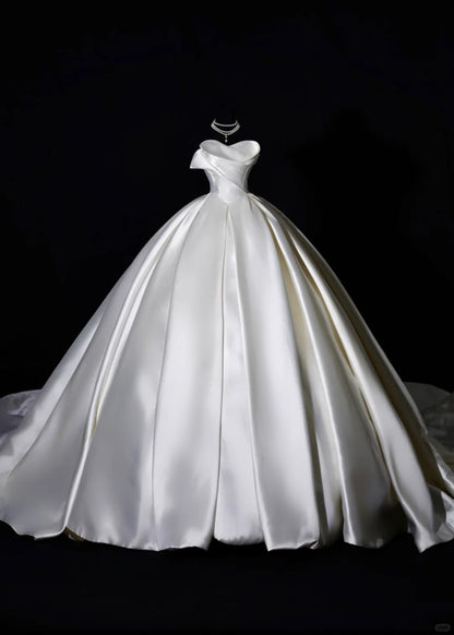 Robe de mariée classique, robe de bal bustier en satin ivoire sans manches, robe de mariée cintrée AB2531