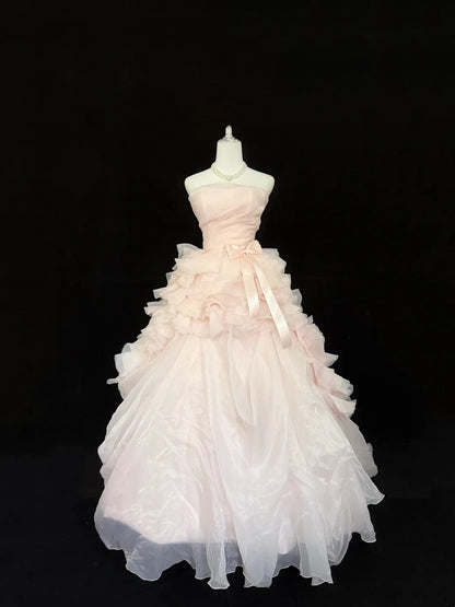 Sweet 15 Quinceanera Dress Ball Gown Strapless Blush Pink With Tiered Tulle 15th Birthday Gown RC0271