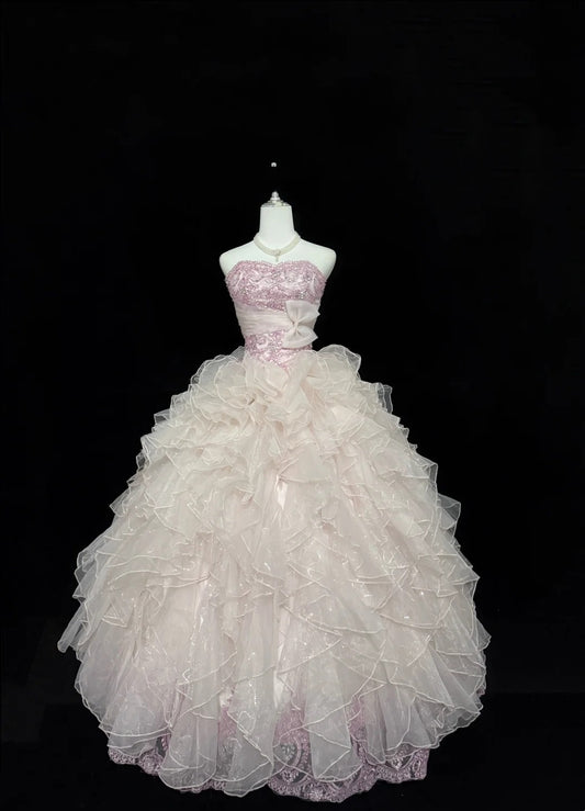 Sweet 16 Dresses Long Ball Gown Sweet Sixteen Long Birthday Dress Strapless Pink Formal Gown RC0299