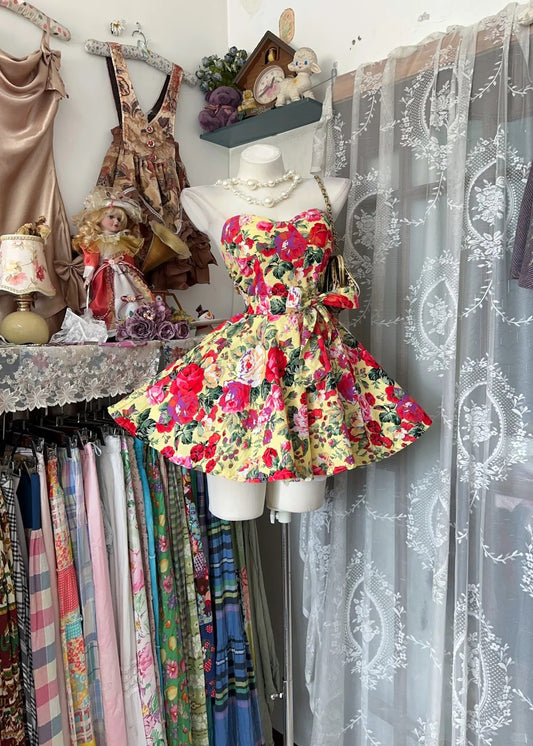 Vintage Ball Gown Sweetheart Floral Satin Short Cocktail Homecoming Dresses Ideas Hoco Outfits RB5298
