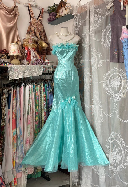 Robes de bal élégantes sirène sans bretelles bleues sans manches tenues de soirée formelles N3783