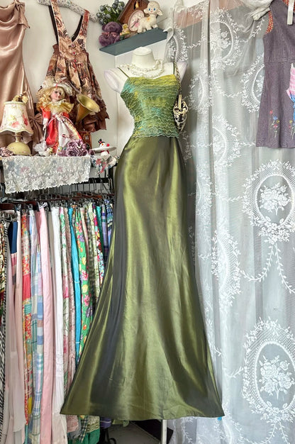 Robes de Bal Élégantes Sirène Bretelles Spaghetti Vert Sans Manches Tenues de Soirée Formelles N3779