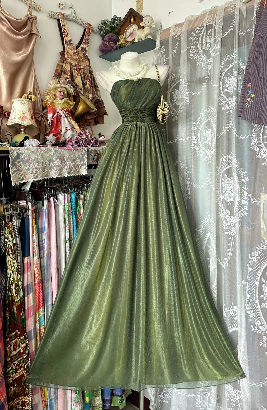 Classic A line Strapless Olive Green With Ruffled Floor Length Prom Dresses Inspo Formal Outfits RB4488