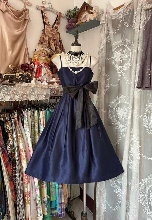 Einfaches A-Linien Spaghetti-Träger Marineblau Satin Kurzes Abschlussball Geburtstagskleid Homecoming Kleider N3721