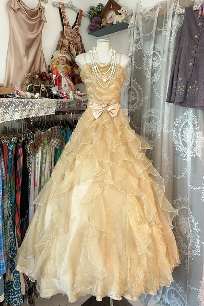 Robe de bal modeste sans bretelles en organza doré, longue robe de soirée, tenue pour un 21e anniversaire, robe de remise de diplôme N927