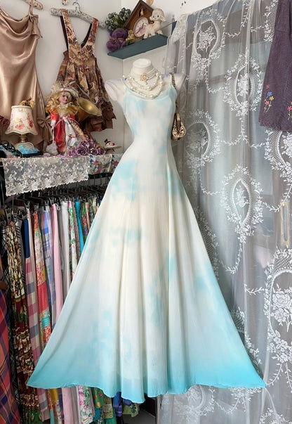 Flamboyant A line Spaghetti Strap Gradient Colors Chiffon Blue Date Night Evening Outfit Formal Prom Dresses RB5286