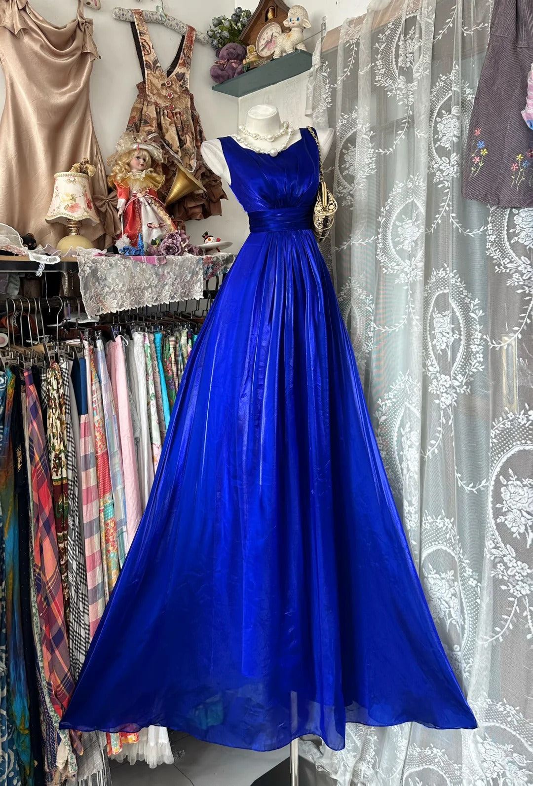 Classic A line Royal Blue With Ruffled Floor Length Prom Dresses Inspo Formal Outfits RB4487