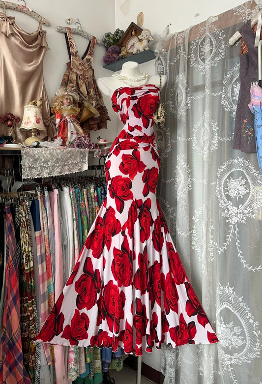Sexy Meerjungfrau Trägerloses Rotes Satin Langes Abschlussballkleid Partykleid 19. Geburtstag Outfits Abschlusskleid N2837