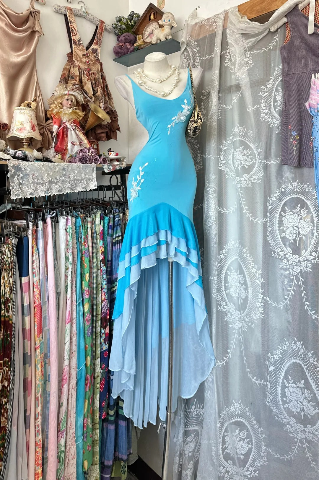 Robe de bal vintage sirène à fines bretelles bleues asymétriques, inspiration robe de soirée formelle N1976