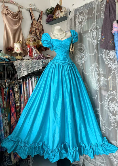 Vintage 80s Prom Dresses A line Tiffany Blue With Sleeves Satin Long 1950s Retro Classy Party Formal Outfits RB8995