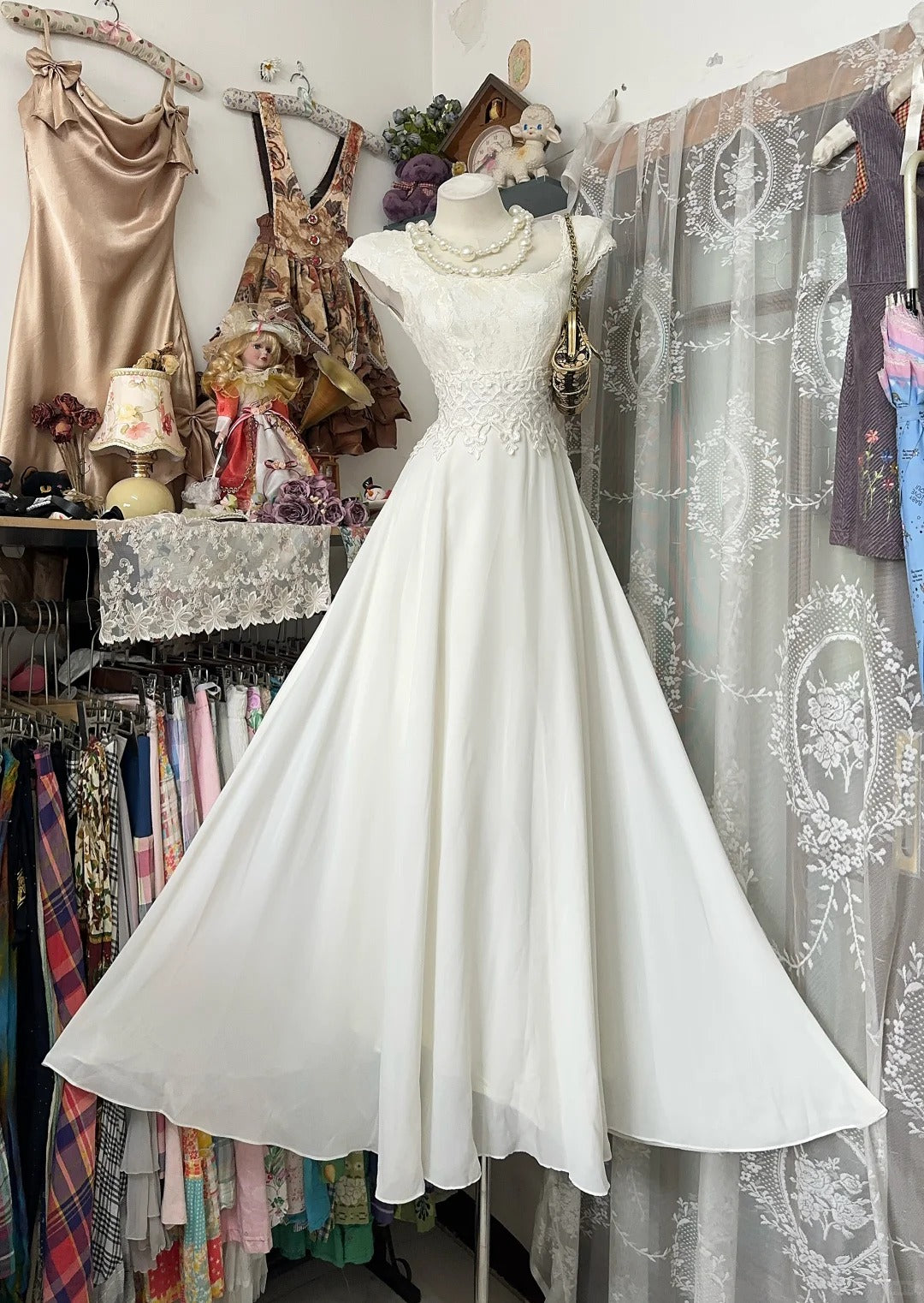 Cute A Line Square Neck White With Lace Prom Dresses Formal Outfits RB3937