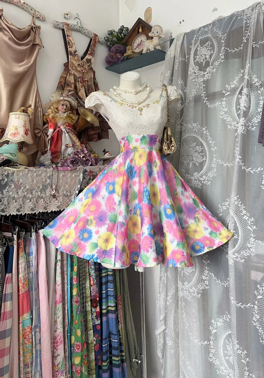 Vintage Ball Gown Floral Skirt White Lace Short Cocktail Homecoming Dresses Ideas Hoco Outfits RB5294