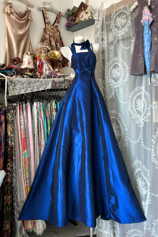 Elegant Fairy A line Halter Royal Blue Satin Evening Gowns Formal Birthday Party Prom Dresses N1711