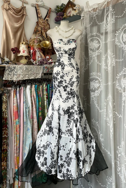 Elegant Mermaid Strapless Satin Evening Gowns Formal Birthday Party Dress Prom Dresses N1718