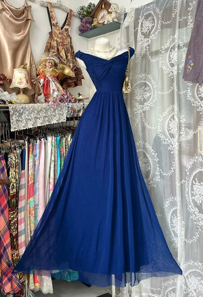 Vintage Prom Dresses A line Off The Shoulder Royal Blue With Ruffled 1950s Retro Classy Party Formal Outfits RB8983