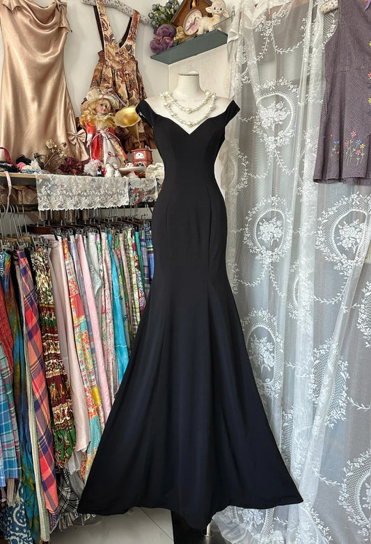 Elegant Mermaid Sweetheart Black Satin Evening Gowns Formal Birthday Party Dress Prom Dresses N1723
