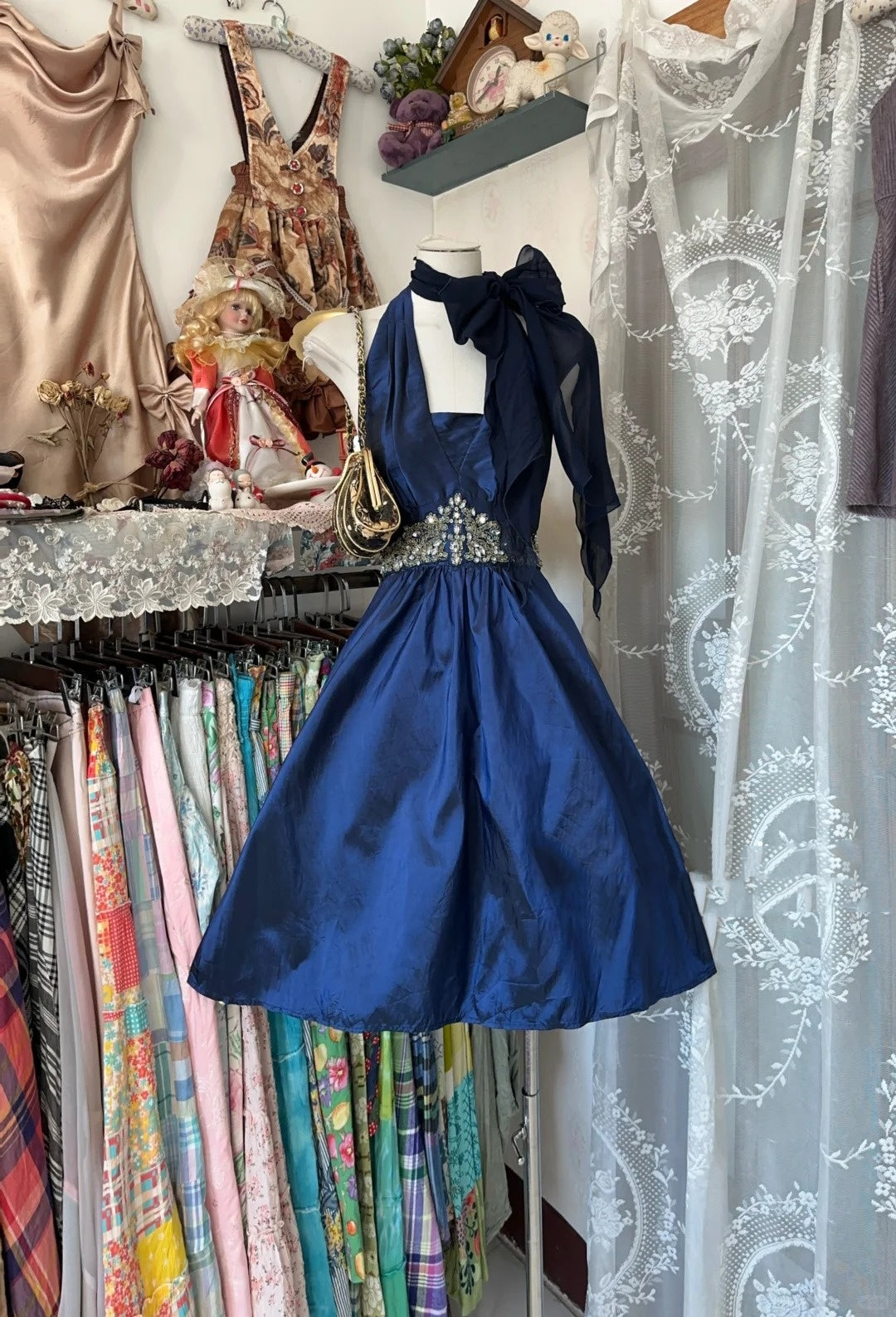 Simple Ball Gown Halter Navy Blue Satin Short Mini Graduation Birthday Gown Homecoming Dresses N3750