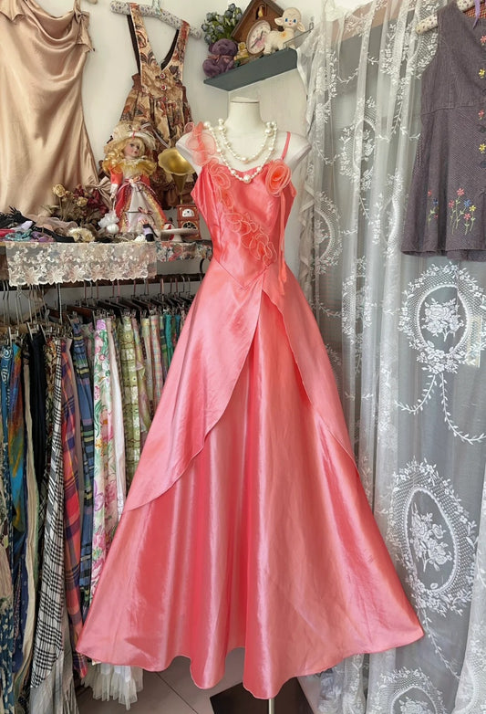 Vintage A Line Spaghetti Straps Coral Long Evening Gowns Formal 19th Birthday Dress Prom Dresses N1736