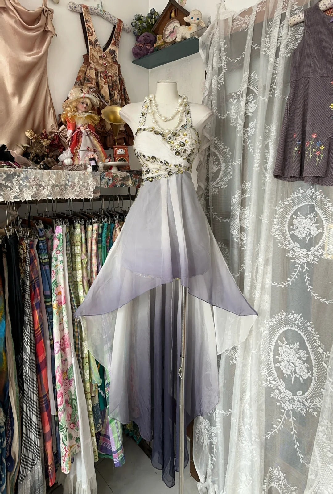 Élégantes robes de bal asymétriques à licou avec perles en mousseline de soie, longues tenues de soirée formelles N3754