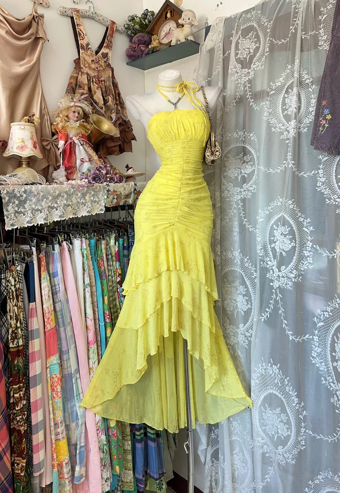Vintage Prom Dresses Mermaid Halter High Low Yellow 1950s Retro Classy Party Formal Outfits RB8988