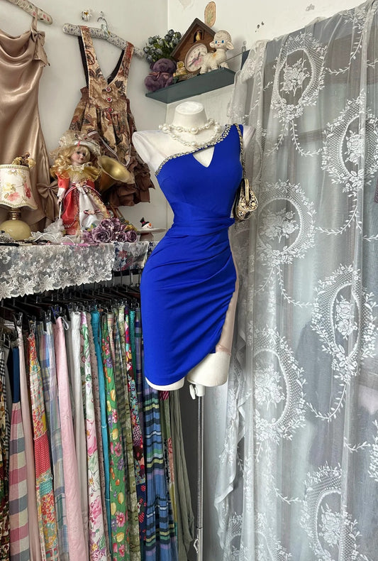 Vintage Sheath One Shoulder Royal Blue Mini Short Cocktail Homecoming Dresses Ideas Hoco Outfits RB5281