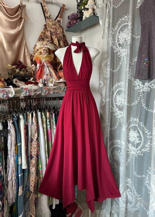 Elegant A line Halter Burgundy Chiffon Evening Gowns Formal Birthday Dress Prom Dresses N1717