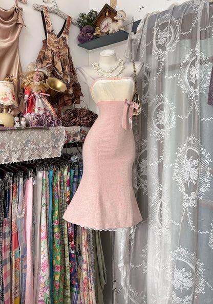 Prom Dress Mermaid Strapless Blush Pink Sequin Knee Length High School Graduation Party Dresses RC1130
