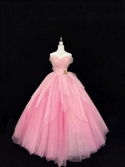 Sweet-16-Kleider langes Ballkleid Sweet-Sixteen langes Geburtstagskleid herzförmiger Ausschnitt rosa Tüll Abendkleid RC0296