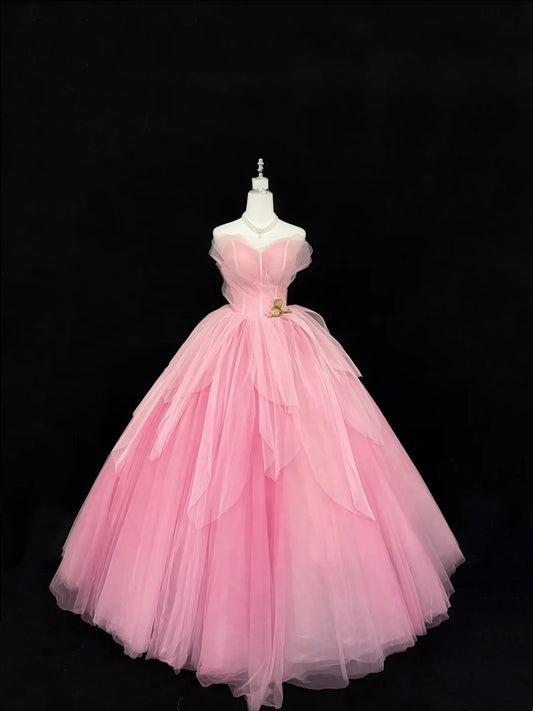 Sweet 16 Dresses Long Ball Gown Sweet Sixteen Long Birthday Dress Sweetheart Pink Tulle Formal Gown RC0296