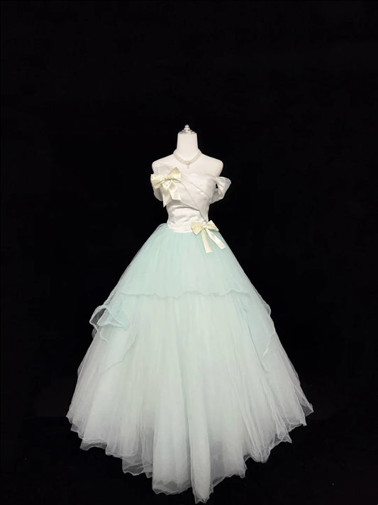 Mint Green Sweet 16 Dresses Long Ball Gown Off Shoulder Tulle Formal Sweet Sixteen Birthday Gown RC0241