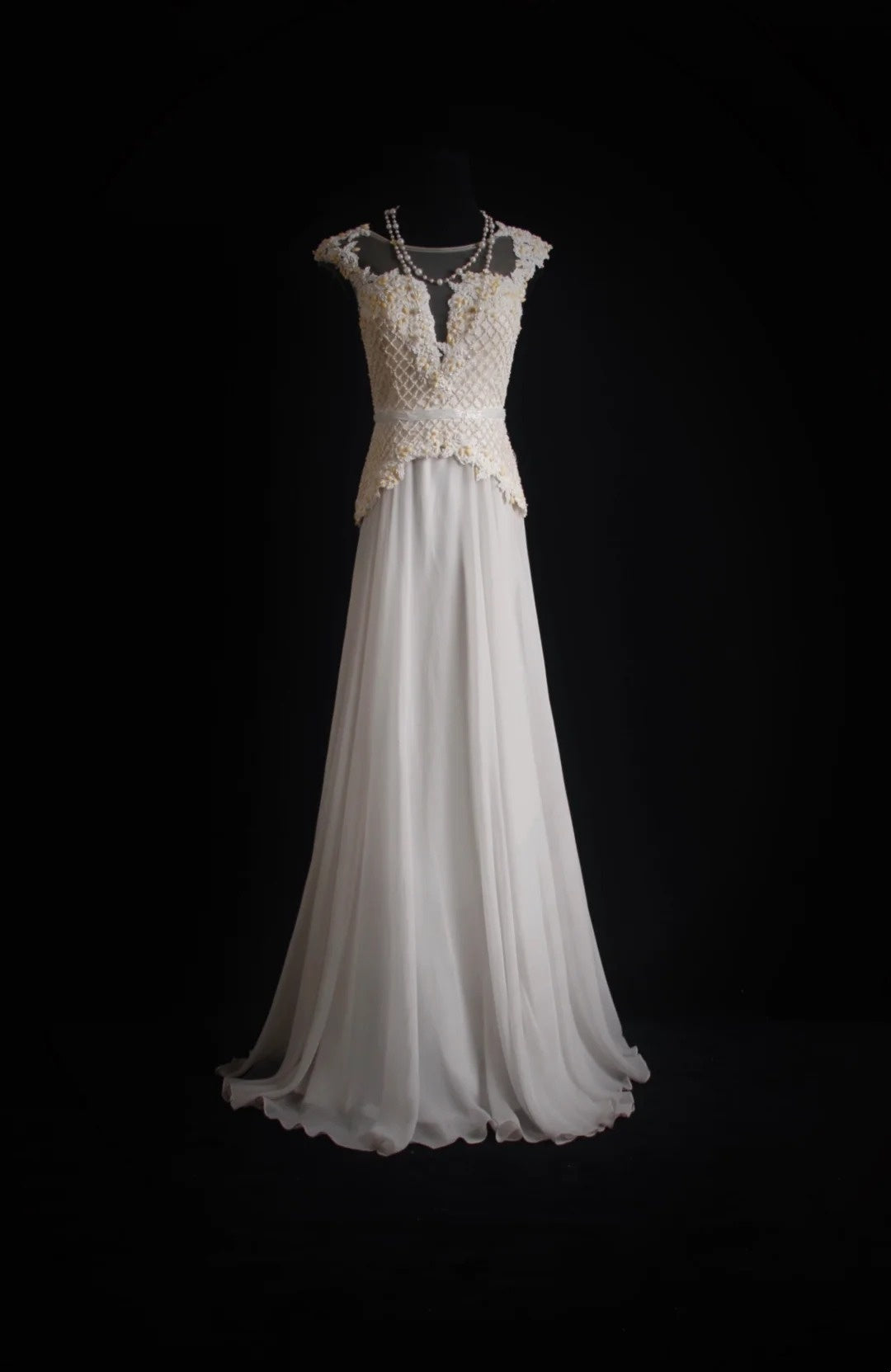 Robe de bal longue blanche en mousseline, coupe trapèze rétro, inspiration pour un 18e anniversaire, robe de soirée N488