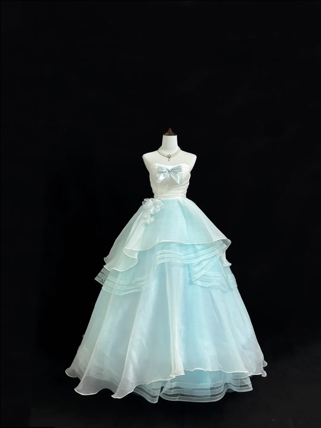 Prom Dress Long Floor Length Ball Gown Strapless Tulle Blue Formal Evening Gown For Women RC0356