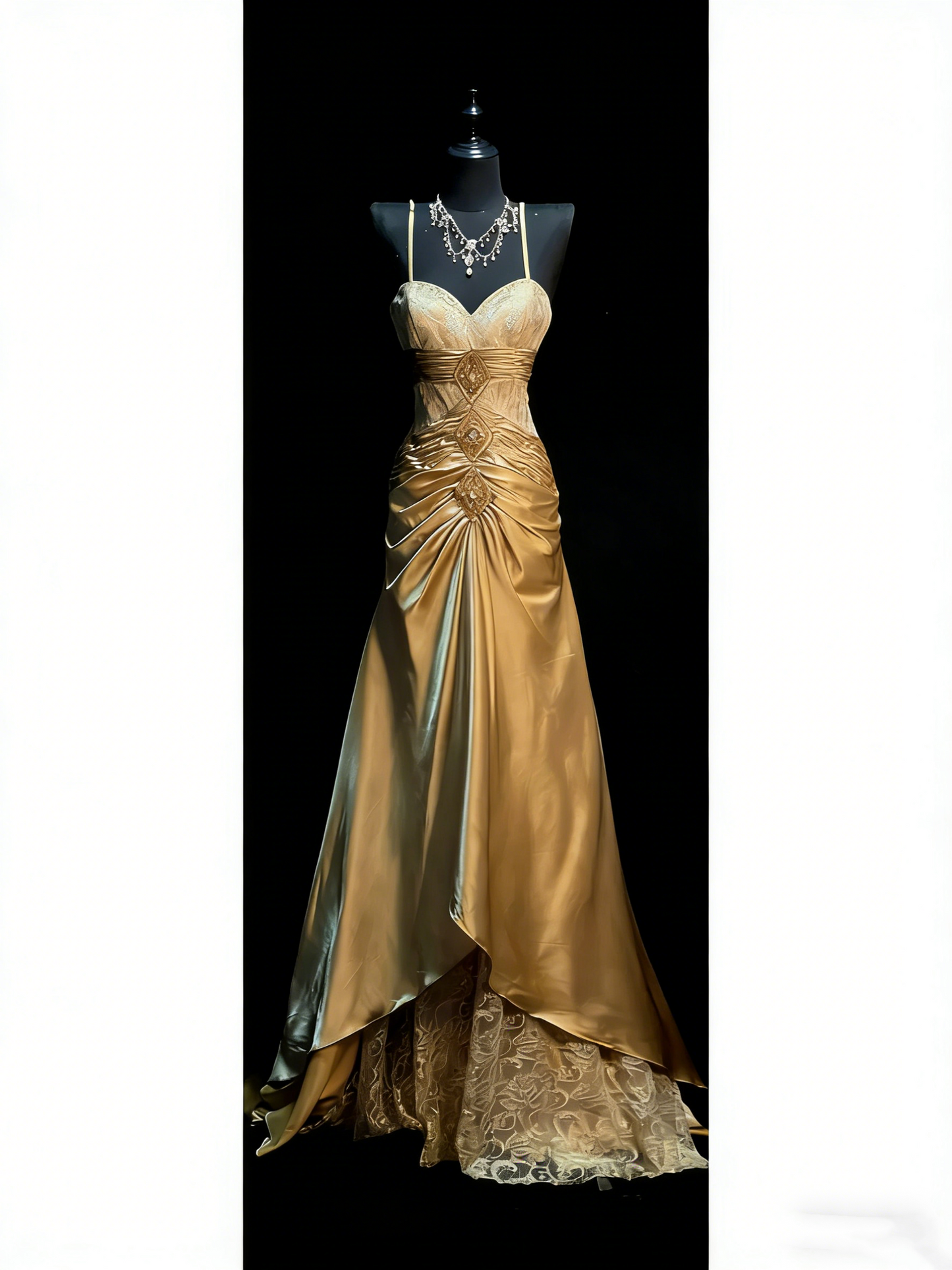Robe de bal longue de fin d'année pour adolescentes, coupe trapèze, dos nu, en satin doré, modèle N1182
