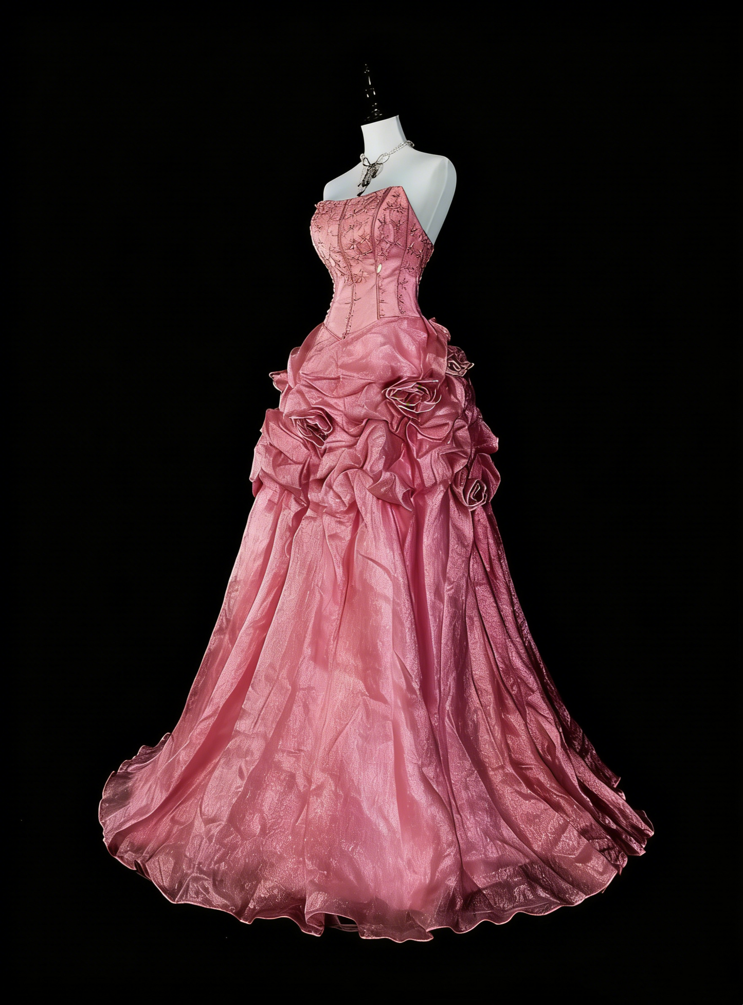 Robe de bal d'époque pour le bal des finissants, esthétique rétro des années 50, robe de soirée longue rose sans bretelles N2021