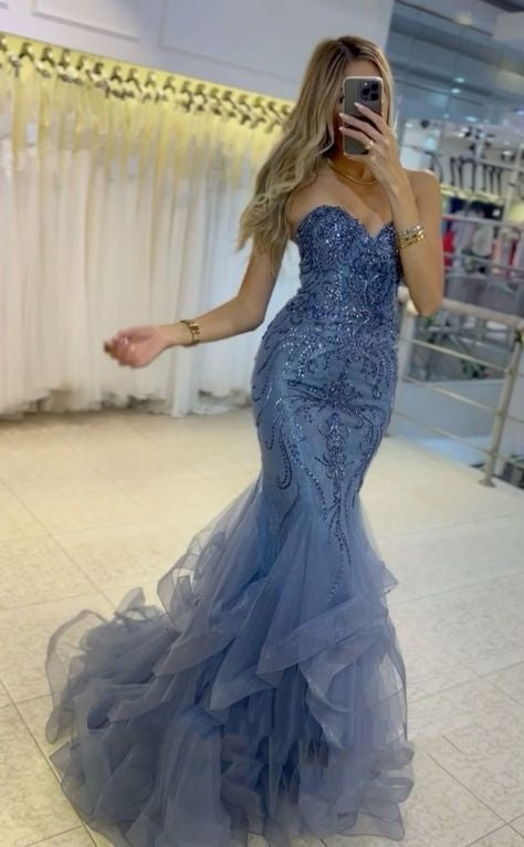 Meerjungfrauen-Abendkleid, langes, glitzerndes Kleid mit V-Ausschnitt, formelles Partykleid RB1669