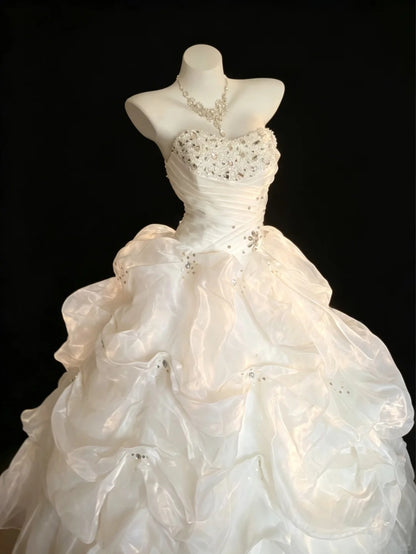 Robe de bal princesse en organza blanc, bustier en cœur, longue robe de Quinceañera (15/16 ans), Vestido de princesa RB4468