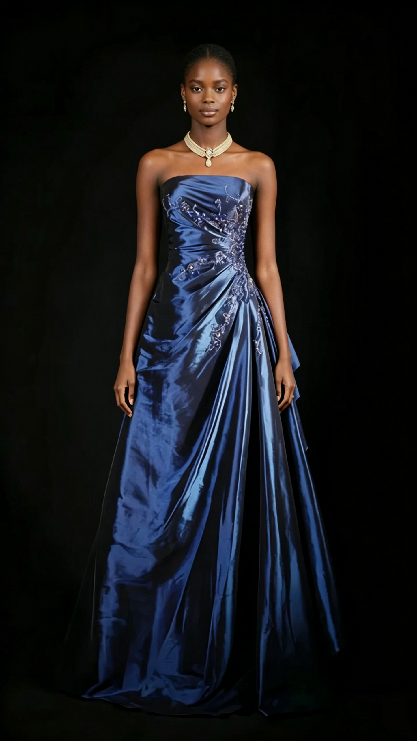 Mignonne robe de bal bustier en satin bleu marine avec volants, longues robes de soirée, robes de bal N3043