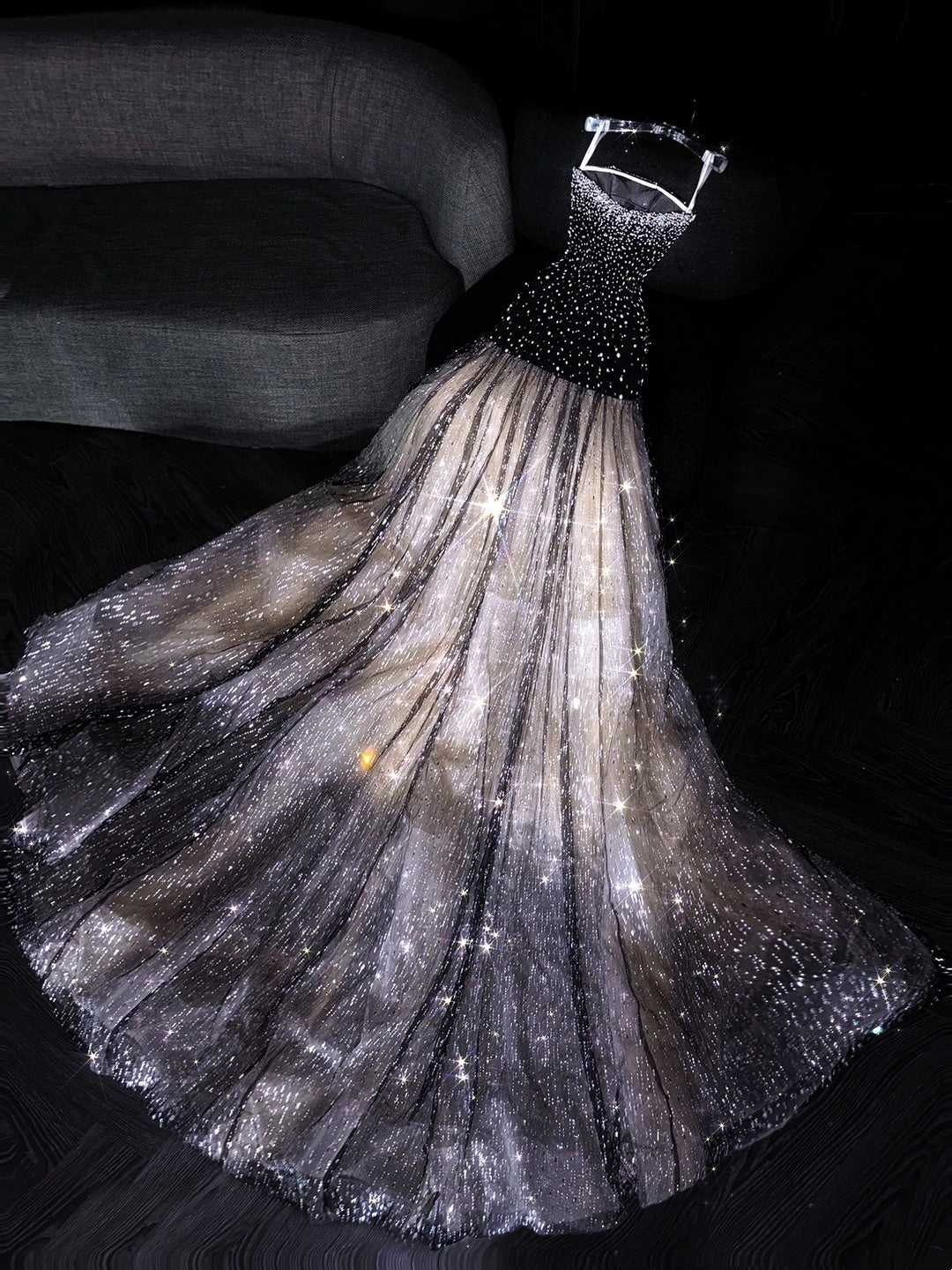 Prinzessin Meerjungfrauen-Abendkleid, trägerlos, schwarz, paillettenbesetzt, lang, formell, 18. Geburtstag, Ballkleid N738