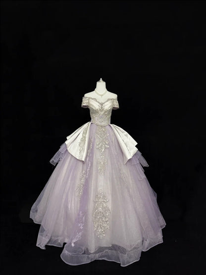 Sweet 16 Dresses Long Ball Gown Sweet Sixteen Long Birthday Dress Off Shoulder Lilac Tulle Formal Gown RC0280